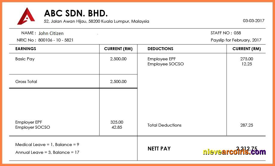 MALAYSIA ABC SDN. BHD. pay stub